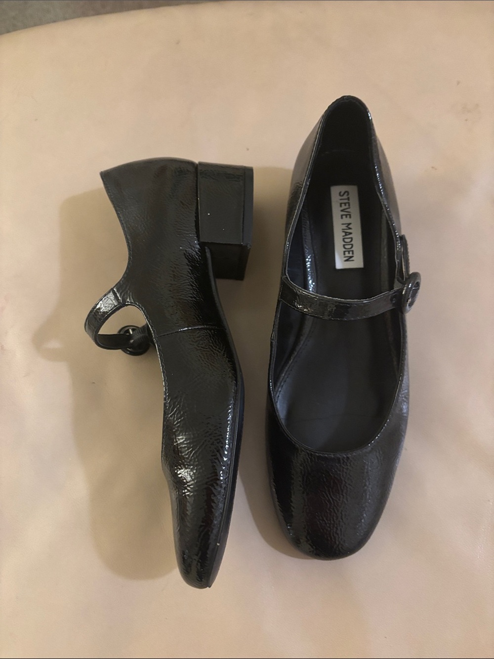 Steve Madden Black Patent Mary Jane Block Heel Pumps 6.5
